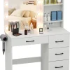 COSTWAY Schmuckkästen<Schminktisch mit LED-Beleuchtung 94x40x138,5cm in Weiß