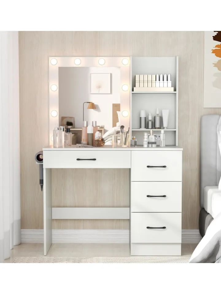 COSTWAY Schmuckkästen<Schminktisch mit LED-Beleuchtung 94x40x138,5cm in Weiß