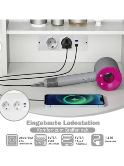 COSTWAY Schmuckkästen<Schminktisch mit LED-Beleuchtung 94x40x138,5cm in Weiß