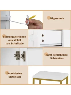 COSTWAY Schmuckkästen<Schminktisch mit LED-Beleuchtung 112 x 39,5 x 145 cm in Weiß