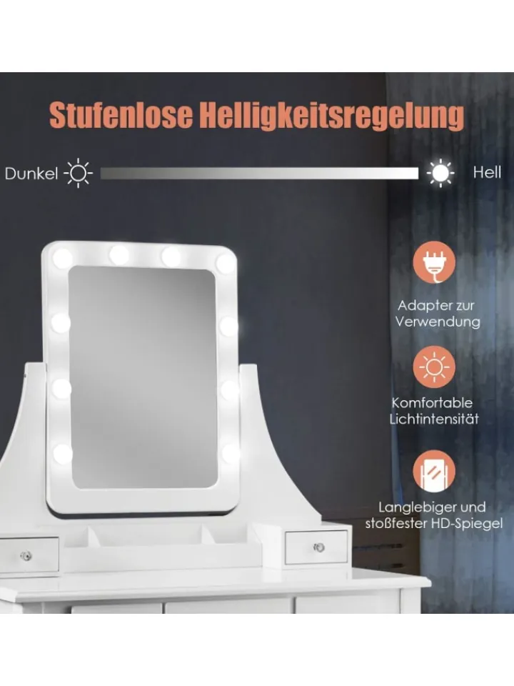COSTWAY Schmuckkästen<Schminktisch Set LED in Weiß