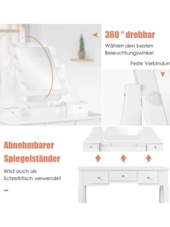 COSTWAY Schmuckkästen<Schminktisch Set LED in Weiß