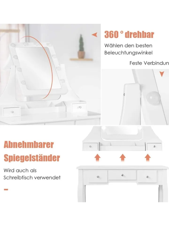 COSTWAY Schmuckkästen<Schminktisch Set LED in Weiß