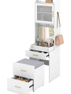 COSTWAY Schmuckkästen<Schminktisch Set mit Klappspiegel 52 x 51 x 175 cm in Weiß