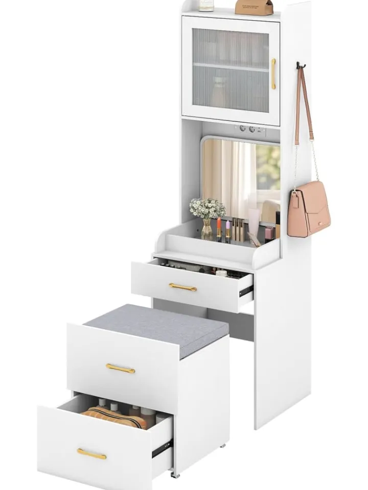 COSTWAY Schmuckkästen<Schminktisch Set mit Klappspiegel 52 x 51 x 175 cm in Weiß