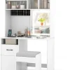 COSTWAY Schmuckkästen<Schminktisch Set mit LED Spiegel & Hocker in Weiß