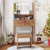 COSTWAY Schmuckkästen<Schminktisch Set mit Steckdosen & LED in Hellbraun