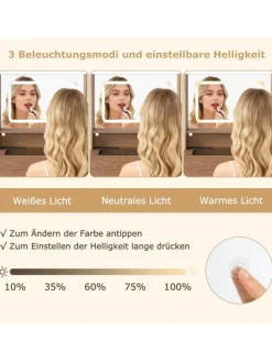 COSTWAY Schmuckkästen<Schminktisch Set mit Steckdosen & LED in Hellbraun