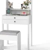 COSTWAY Schmuckkästen<Schminktisch Set mit Steckdosen & LED in Weiß