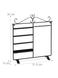 relaxdays Schmuckkästen<Schmuckhalter in Schwarz - (B)31,5 x (H)34 x (T)9 cm