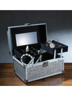 MARELIDA Schmuckkästen<Schmuckkoffer Schmuckkästchen mit Glitzer in silber