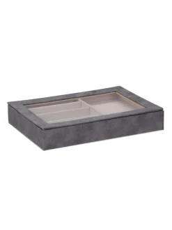 relaxdays Schmuckkästen<Schmuckkästchen in Grau - (B)30 x (H)5 x (T)21 cm