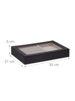 relaxdays Schmuckkästen<Schmuckkästchen in Schwarz - (B)30 x (H)5 x (T)21 cm