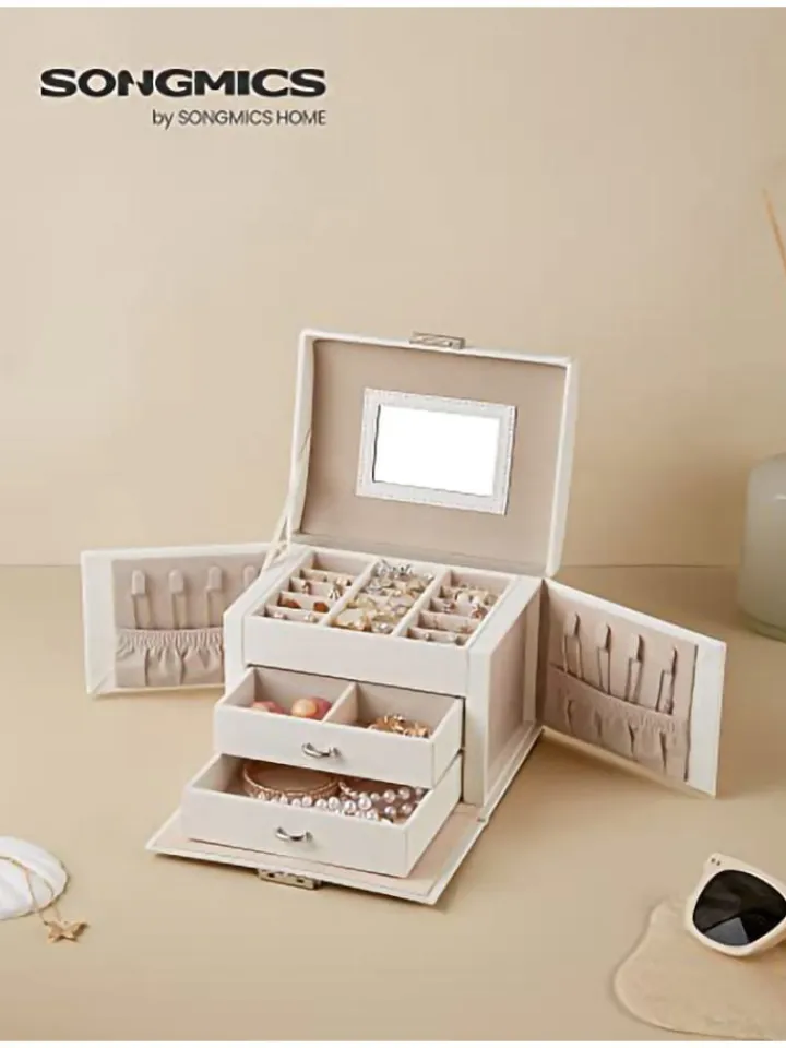 Songmics Schmuckkästen<Schmuckkästchen in Weiß/ Beige - (B)17,7 x (H)13,5 x (T)13,8 cm