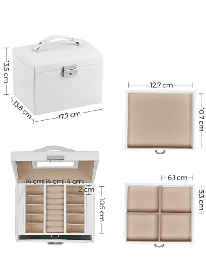 Songmics Schmuckkästen<Schmuckkästchen in Weiß/ Beige - (B)17,7 x (H)13,5 x (T)13,8 cm