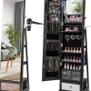 COSTWAY Schmuckkästen<Schmuckschrank drehbar mit LED in Schwarz