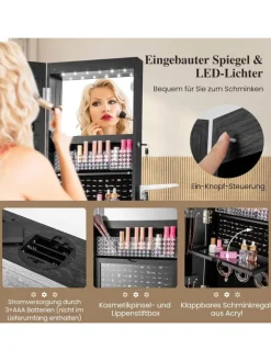 COSTWAY Schmuckkästen<Schmuckschrank drehbar mit LED in Schwarz