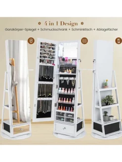 COSTWAY Schmuckkästen<Schmuckschrank drehbar mit LED in Weiß