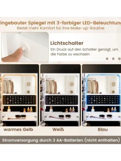 COSTWAY Schmuckkästen<Schmuckschrank hängend mit LED in Weiß