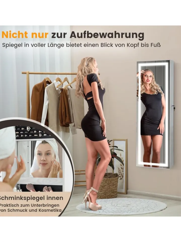 COSTWAY Schmuckkästen<Schmuckschrank LED abschließbar in Weiß