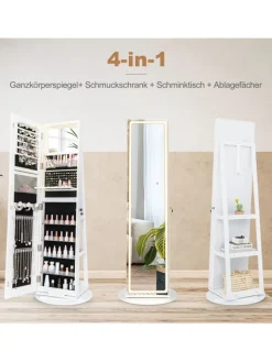 COSTWAY Schmuckkästen<Schmuckschrank LED drehbar in Weiß