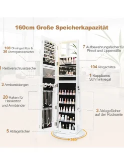COSTWAY Schmuckkästen<Schmuckschrank LED drehbar in Weiß