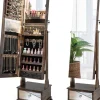 COSTWAY Schmuckkästen<Schmuckschrank LED mit Rollen 159cm in Hellbraun