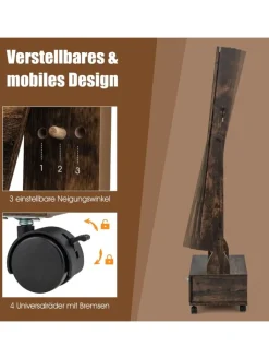 COSTWAY Schmuckkästen<Schmuckschrank LED mit Rollen 159cm in Hellbraun