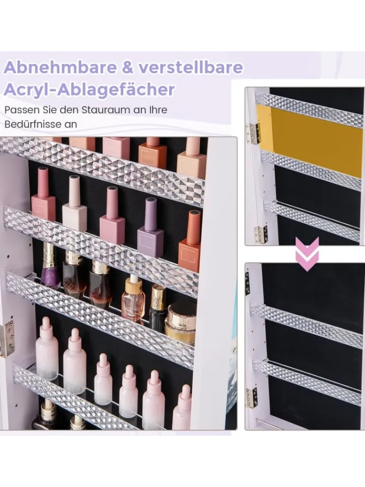 COSTWAY Schmuckkästen<Schmuckschrank LED mit Rollen in Lila