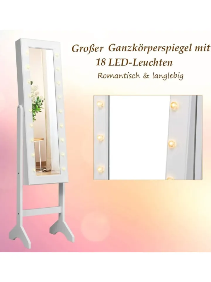 COSTWAY Schmuckkästen<Schmuckschrank mit 18 LEDS in Weiß