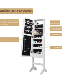 COSTWAY Schmuckkästen<Schmuckschrank mit 18 LEDS in Weiß