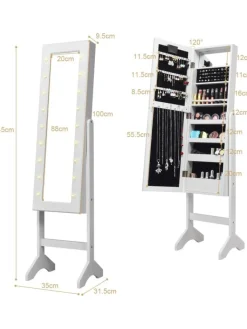 COSTWAY Schmuckkästen<Schmuckschrank mit 18 LEDS in Weiß