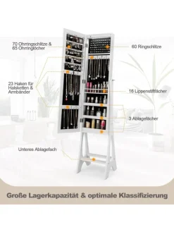 COSTWAY Schmuckkästen<Schmuckschrank mit LED & Spiegel in Weiß