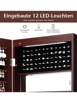 COSTWAY Schmuckkästen<Schmuckschrank mit LED 120cm in Braun