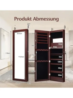 COSTWAY Schmuckkästen<Schmuckschrank mit LED 120cm in Braun