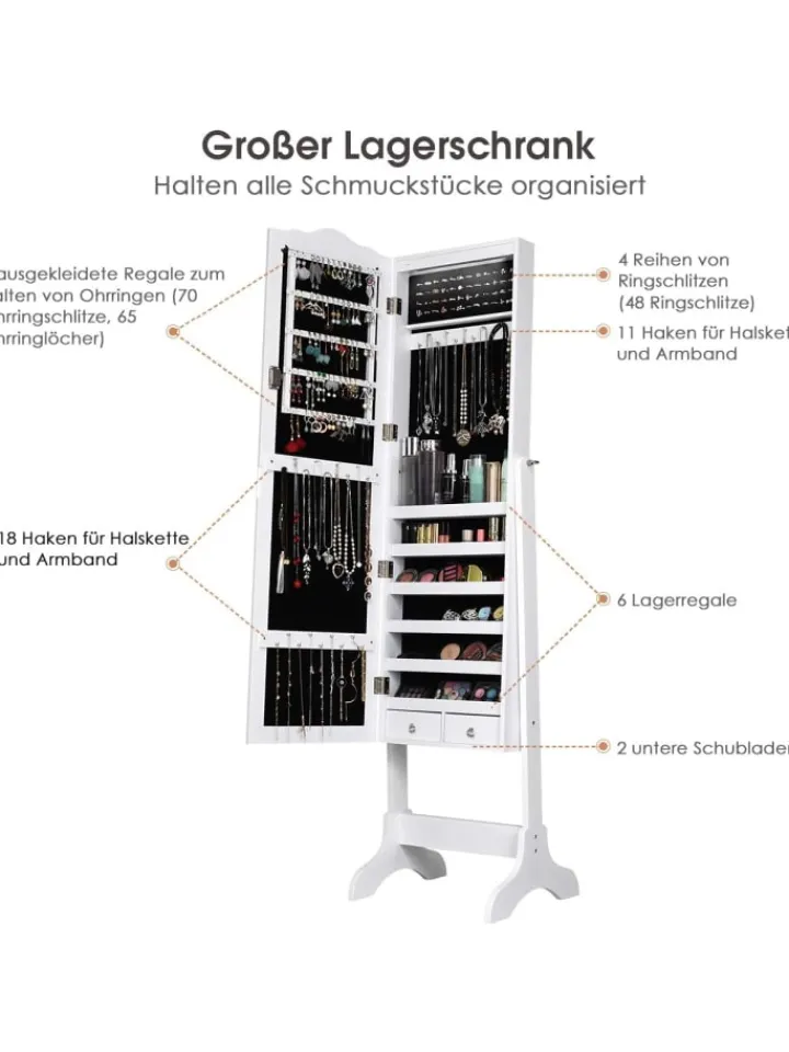 COSTWAY Schmuckkästen<Schmuckschrank mit LED in Weiß