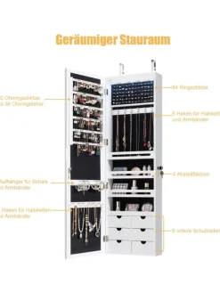 COSTWAY Schmuckkästen<Schmuckschrank mit LED in Weiß