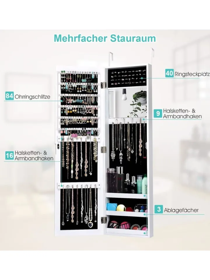 COSTWAY Schmuckkästen<Schmuckschrank mit Spiegel in Weiß