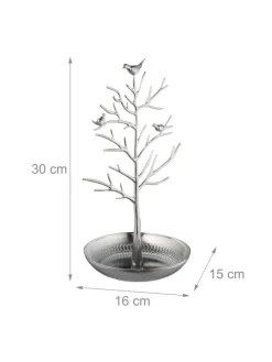 relaxdays Schmuckkästen<Schmuckständer "Baum" in Silber