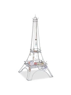 relaxdays Schmuckkästen<Schmuckständer "Eiffelturm" in Silber - (H)47 cm