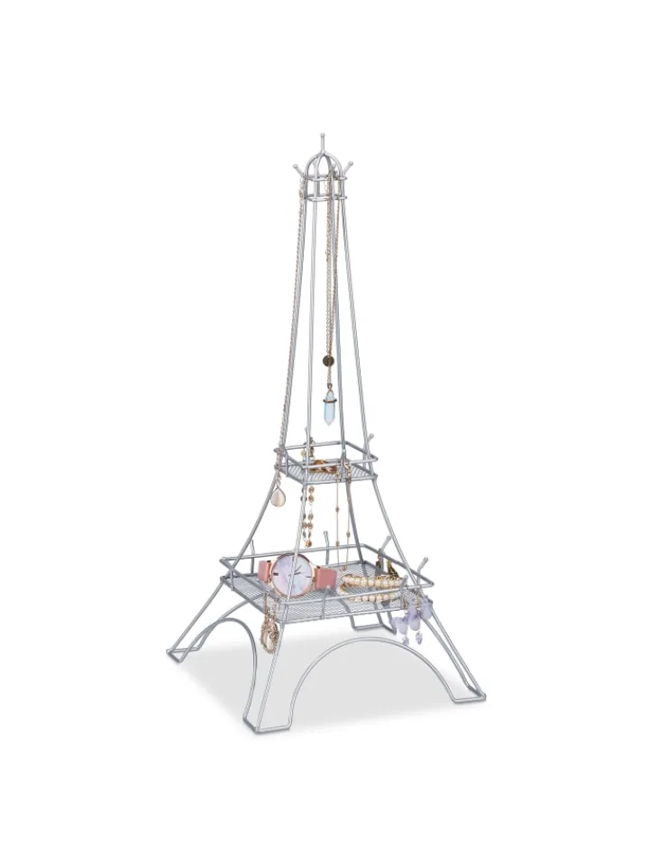 relaxdays Schmuckkästen<Schmuckständer "Eiffelturm" in Silber - (H)47 cm