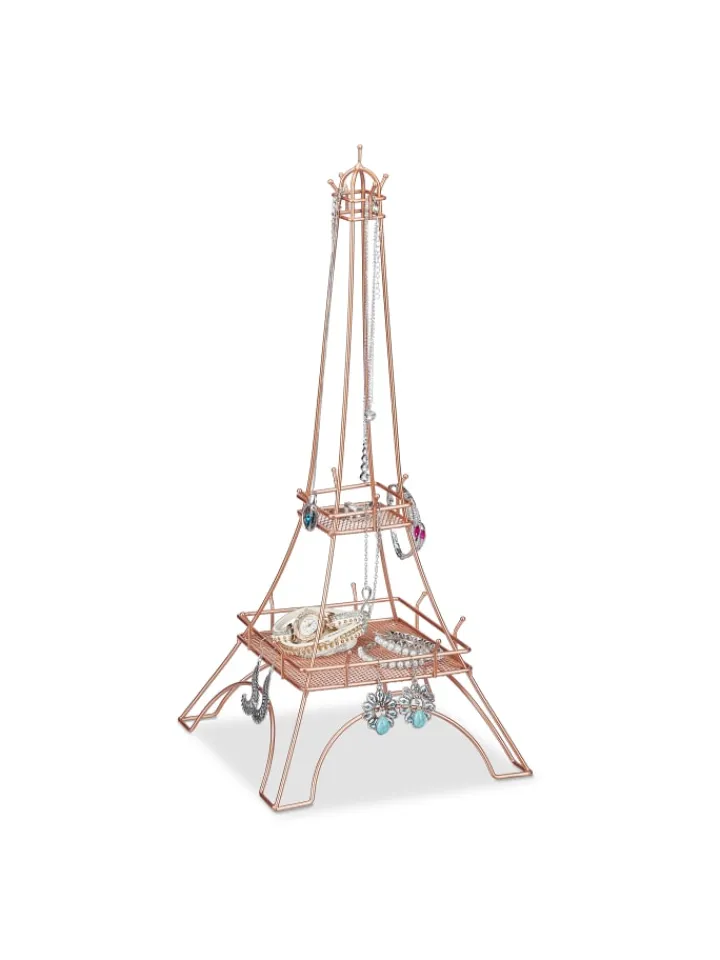 relaxdays Schmuckkästen<Schmuckständer "Eiffelturm" in Roségold - (H)47 cm