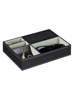 relaxdays Schmuckkästen<Schmucktablett in Schwarz - (B)25,5 x (H)5 x (T)18,5 cm