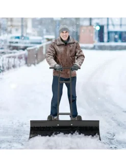 COSTWAY Weitere Haushaltshelfer<Schneeschaufel mit Rädern in Schwarz