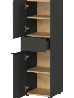 KADIMA DESIGN Badmöbel<Schrank mit Schublade, 34x34x111 cm, leise Schließtechnik in Grau-Beige