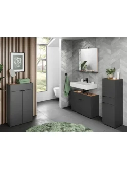 KADIMA DESIGN Badmöbel<Schrank mit Schublade, 34x34x111 cm, leise Schließtechnik in Grau-Beige