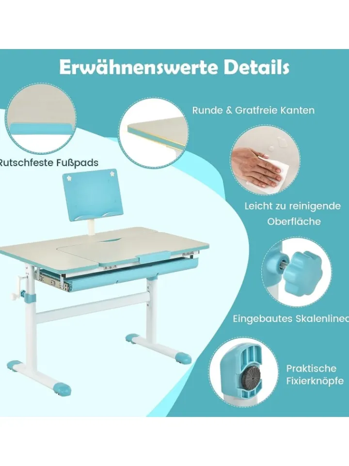 COSTWAY Tische<Schreibtisch für 3-12 Jahre in Blau