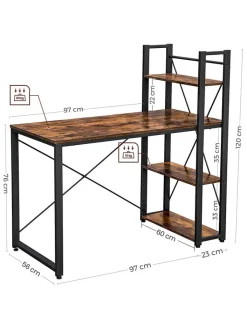 Songmics Tische<Schreibtisch in Braun/ Schwarz - (B)97 x (H)120 x (T)56 cm