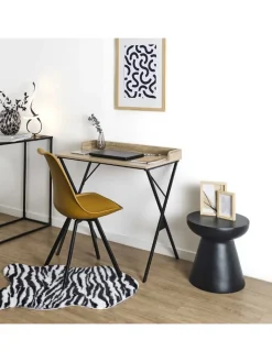 Rétro Chic Tische<Schreibtisch in Hellbraun/ Schwarz - (B)80 x (H)80 x (T)48 cm