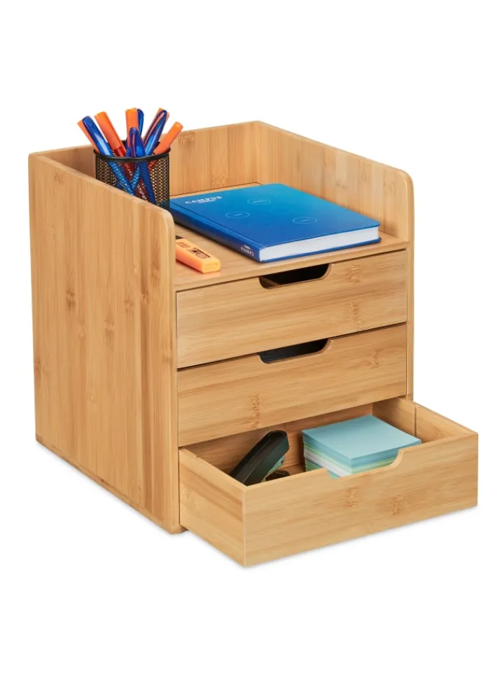 relaxdays Büro- & Schulbedarf<Schreibtisch Organizer in Natur - (B)30 x (H)33 x (T)31 cm